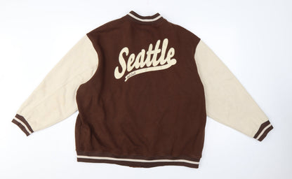 H&M Divided Women Brown Cream M Varsity College Snap Sweatshirt