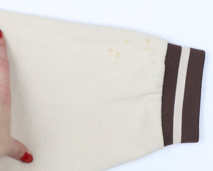 H&M Divided Women Brown Cream M Varsity College Snap Sweatshirt