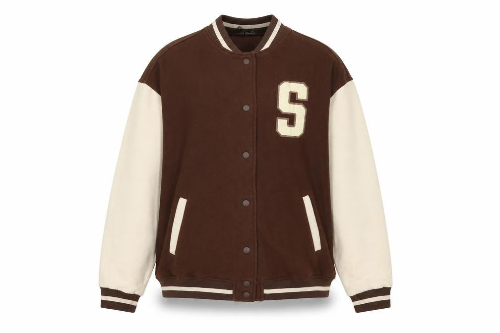H&M Divided Women Brown Cream M Varsity College Snap Sweatshirt