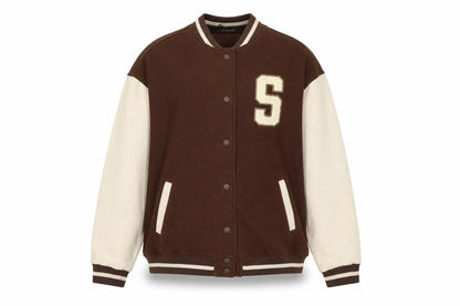 H&M Divided Women Brown Cream M Varsity College Snap Sweatshirt