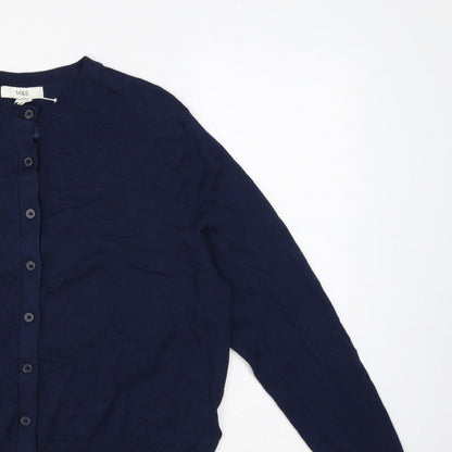 Marks & Spencer Women Navy Size 16 Button Up Knit Cardigan Long Sleeve