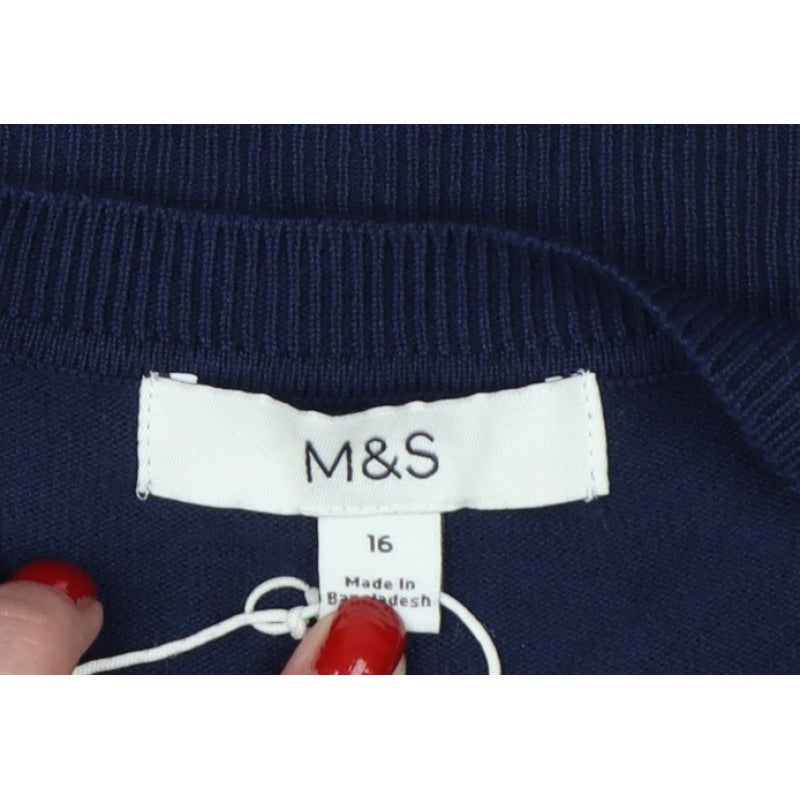 Marks & Spencer Women Navy Size 16 Button Up Knit Cardigan Long Sleeve