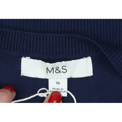 Marks & Spencer Women Navy Size 16 Button Up Knit Cardigan Long Sleeve