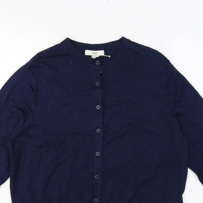 Marks & Spencer Women Navy Size 16 Button Up Knit Cardigan Long Sleeve