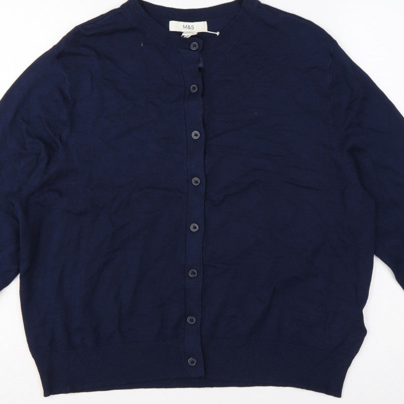 Marks & Spencer Women Navy Size 16 Button Up Knit Cardigan Long Sleeve