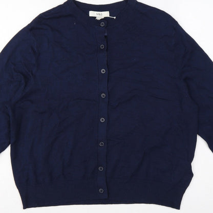 Marks & Spencer Women Navy Size 16 Button Up Knit Cardigan Long Sleeve