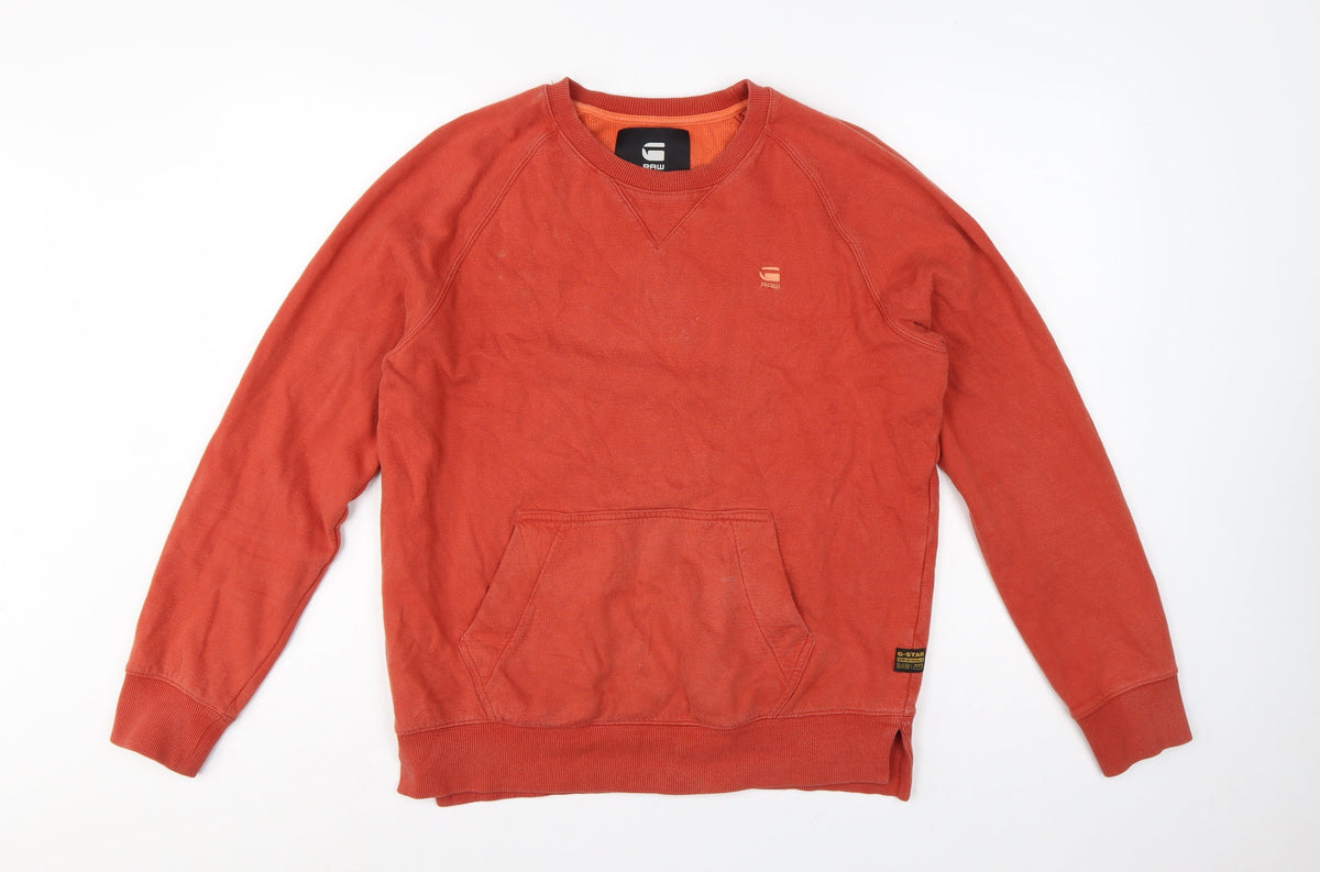 G-Star RAW Men’s Orange M Pullover Crew Neck Logo Sweatshirt