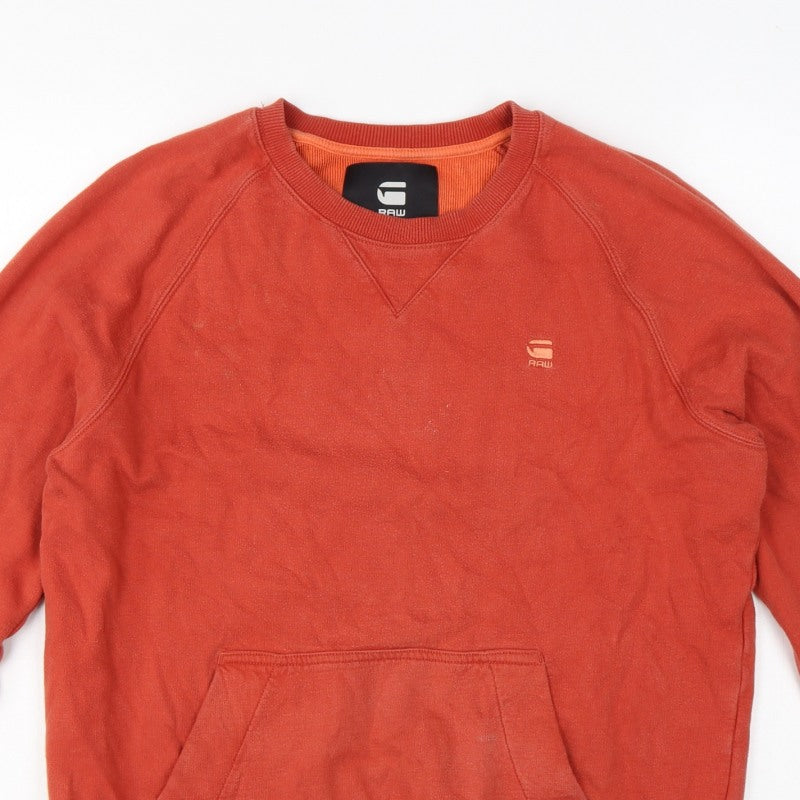 G-Star RAW Men’s Orange M Pullover Crew Neck Logo Sweatshirt