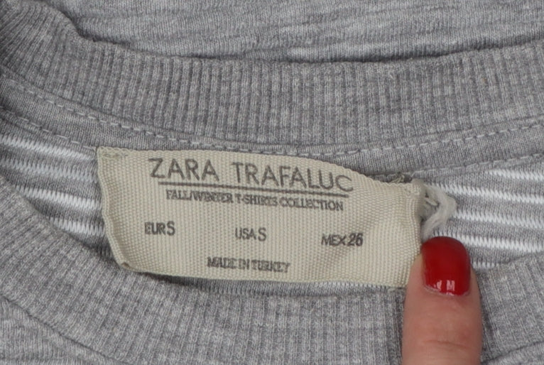 Zara Trafaluc Women Grey S Pullover Crew Neck Sweatshirt