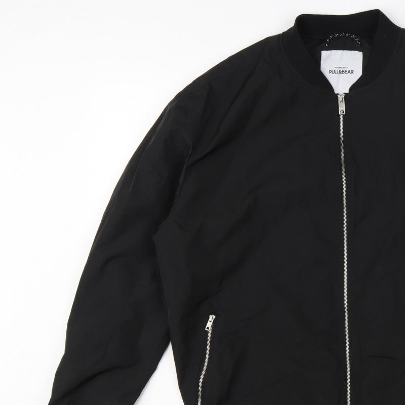 Pull&Bear Men’s Black L Bomber Jacket Full Zip Lined