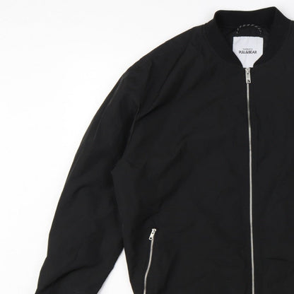 Pull&Bear Men’s Black L Bomber Jacket Full Zip Lined