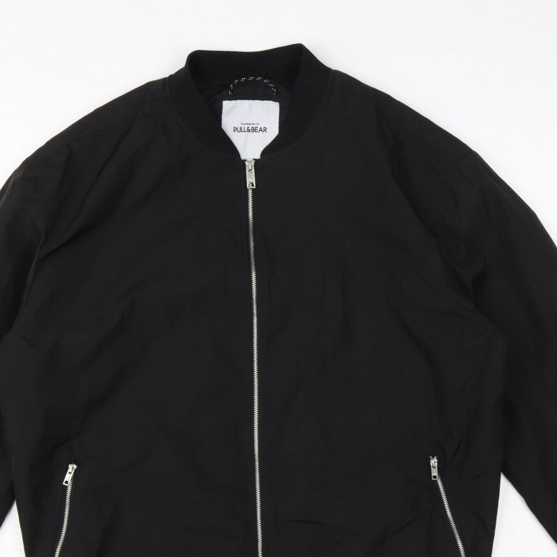 Pull&Bear Men’s Black L Bomber Jacket Full Zip Lined