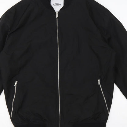 Pull&Bear Men’s Black L Bomber Jacket Full Zip Lined