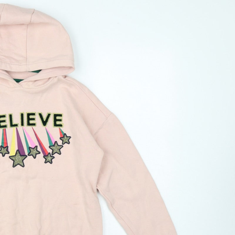 Boden Girls Pink 11-12 Years Pullover Hoodie Glitter Star Rainbow