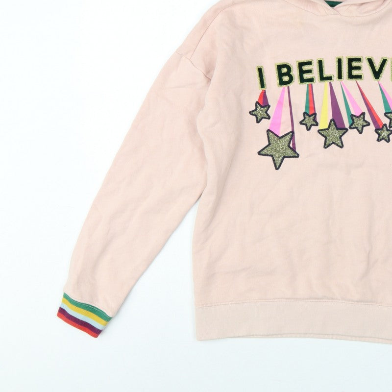 Boden Girls Pink 11-12 Years Pullover Hoodie Glitter Star Rainbow
