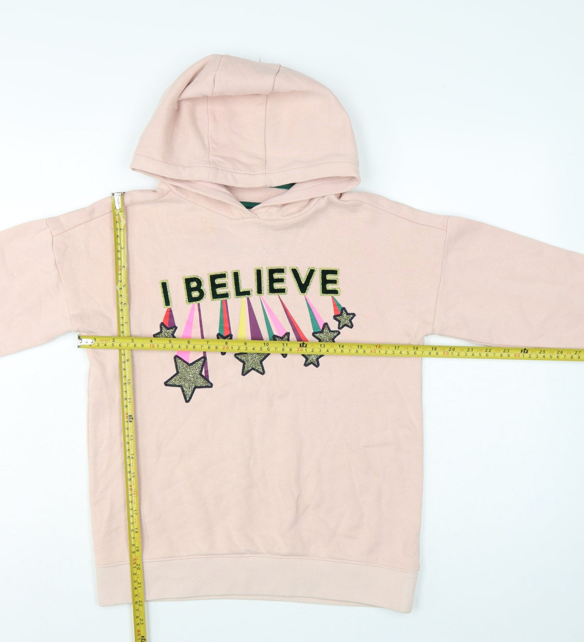 Boden Girls Pink 11-12 Years Pullover Hoodie Glitter Star Rainbow
