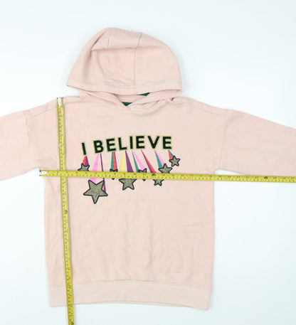 Boden Girls Pink 11-12 Years Pullover Hoodie Glitter Star Rainbow
