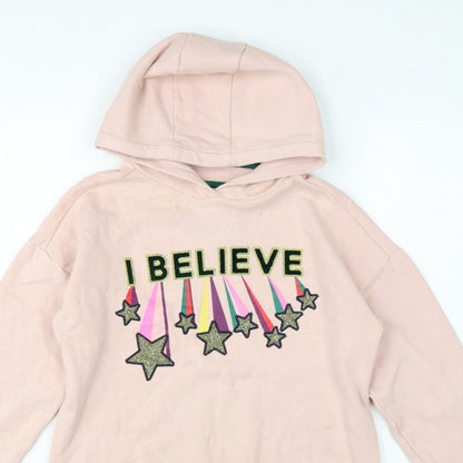 Boden Girls Pink 11-12 Years Pullover Hoodie Glitter Star Rainbow