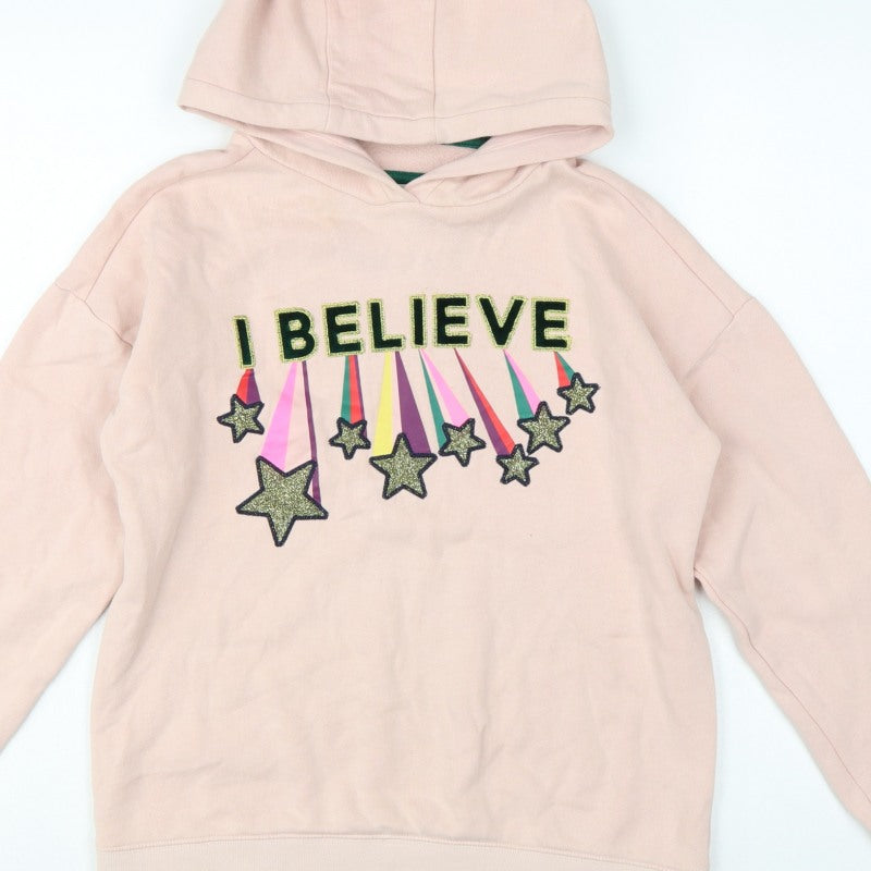 Boden Girls Pink 11-12 Years Pullover Hoodie Glitter Star Rainbow