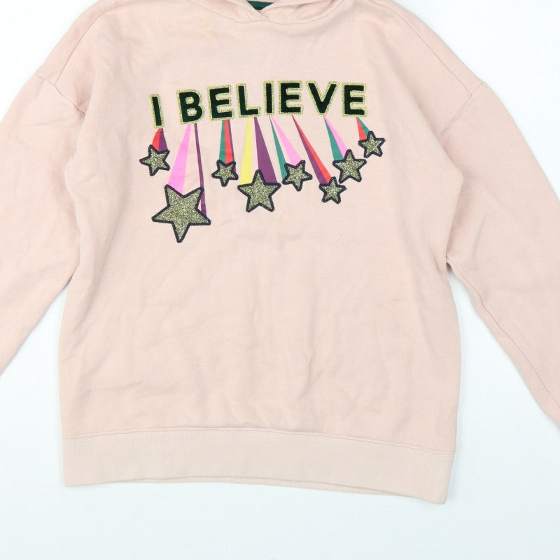 Boden Girls Pink 11-12 Years Pullover Hoodie Glitter Star Rainbow