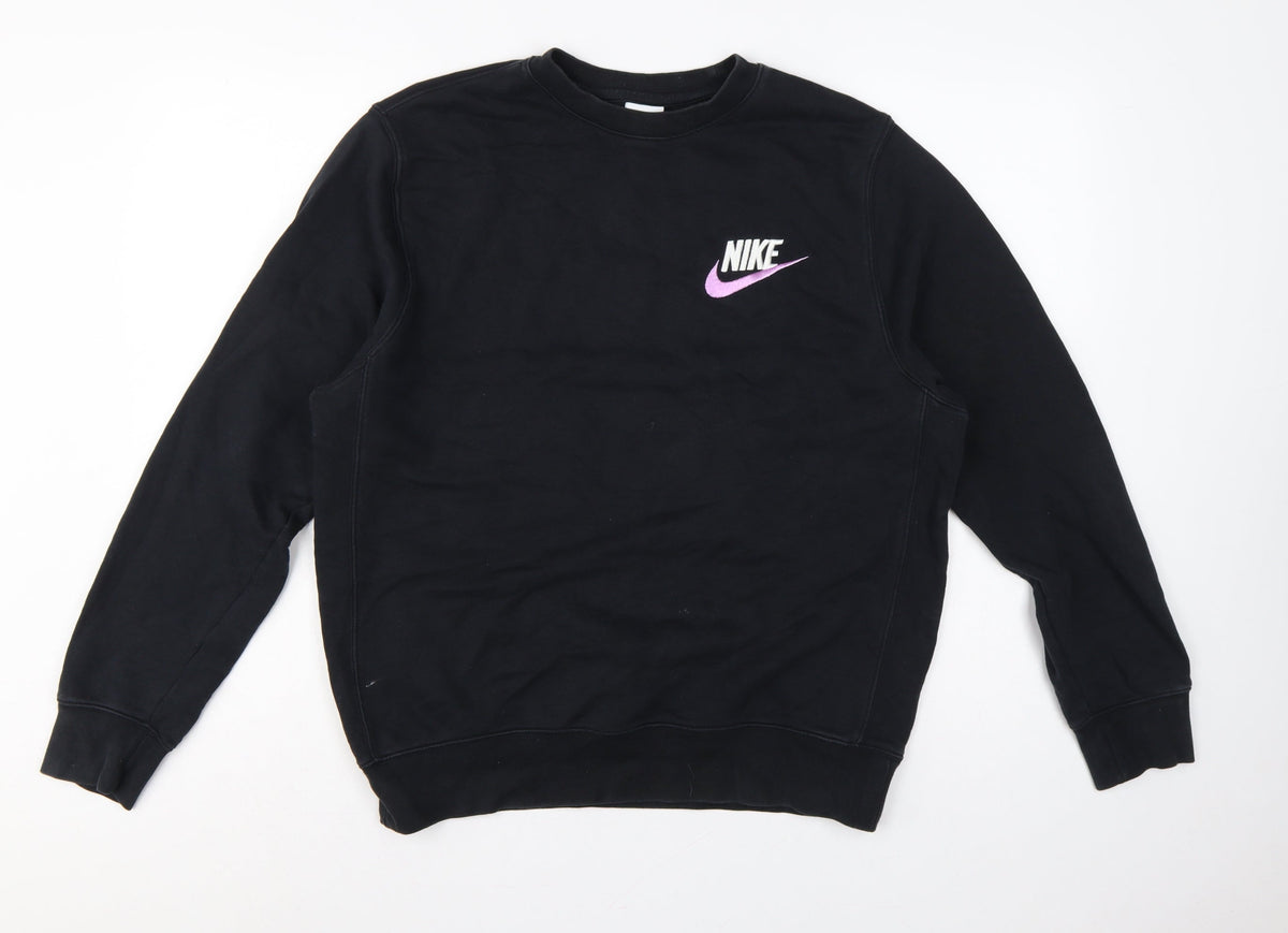 Nike Men Black M Pullover Crew Neck Embroidered Logo Sweatshirt