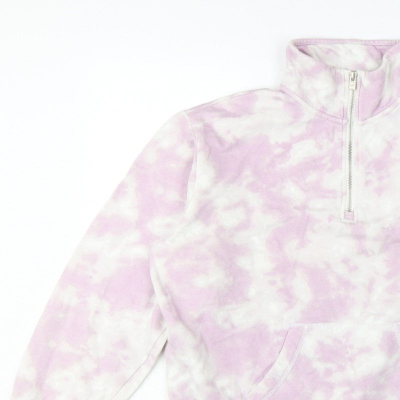 Hollister Women Pink Tie Dye S Quarter Zip Sweatshirt Kangaroo Pocket