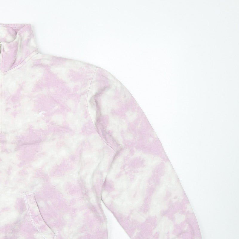 Hollister Women Pink Tie Dye S Quarter Zip Sweatshirt Kangaroo Pocket