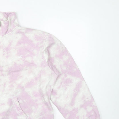 Hollister Women Pink Tie Dye S Quarter Zip Sweatshirt Kangaroo Pocket