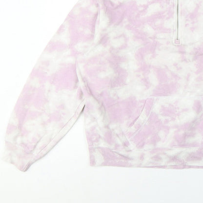 Hollister Women Pink Tie Dye S Quarter Zip Sweatshirt Kangaroo Pocket