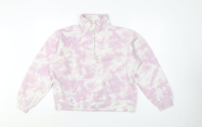 Hollister Women Pink Tie Dye S Quarter Zip Sweatshirt Kangaroo Pocket