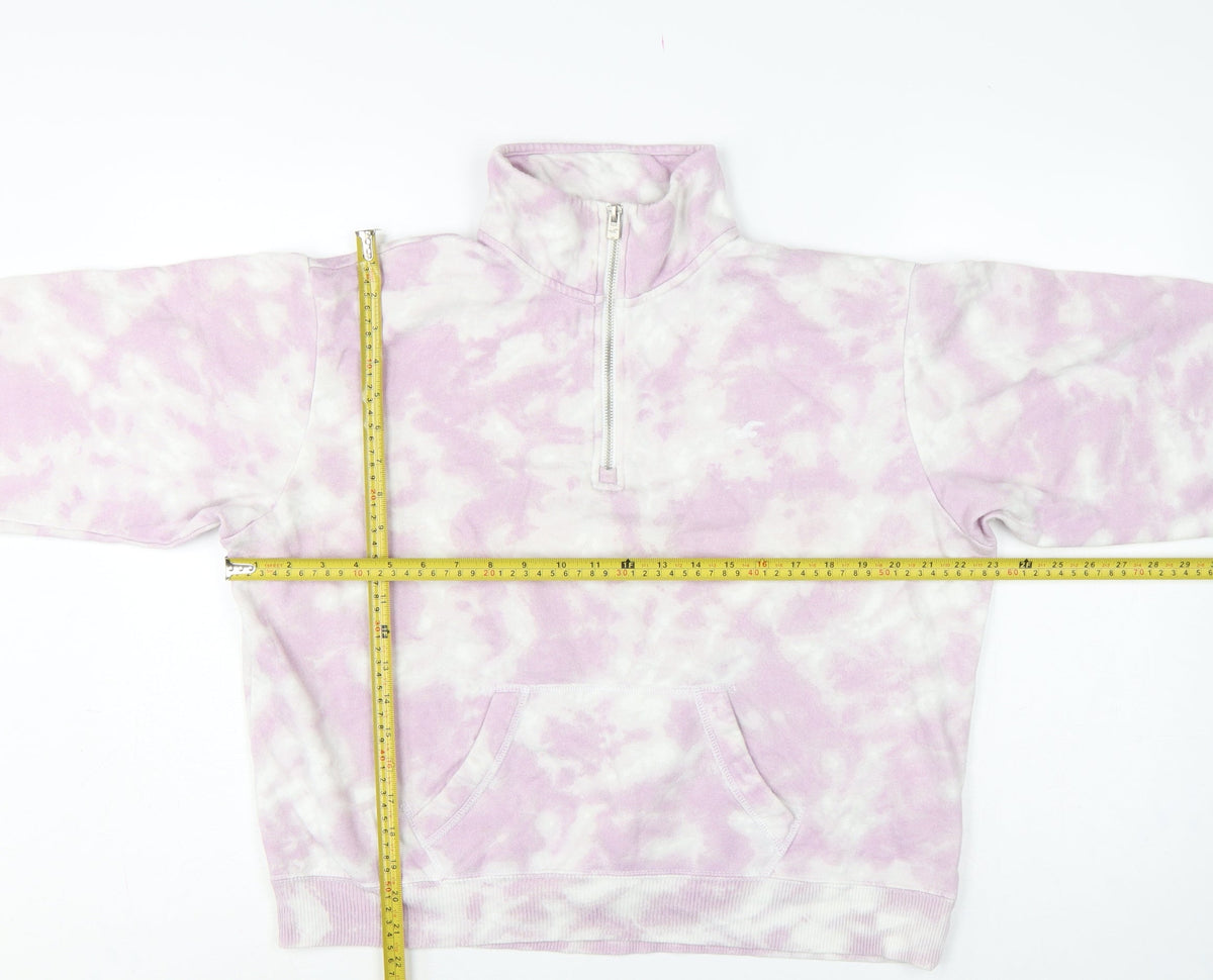 Hollister Women Pink Tie Dye S Quarter Zip Sweatshirt Kangaroo Pocket
