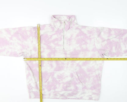 Hollister Women Pink Tie Dye S Quarter Zip Sweatshirt Kangaroo Pocket