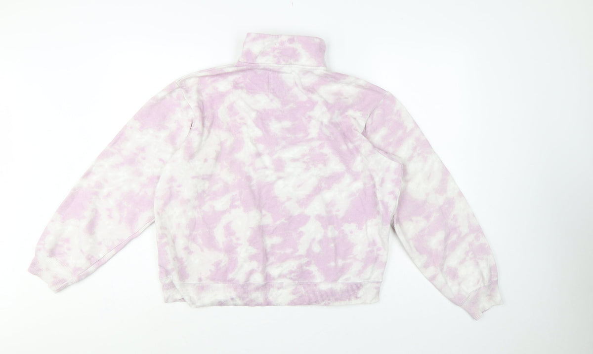 Hollister Women Pink Tie Dye S Quarter Zip Sweatshirt Kangaroo Pocket