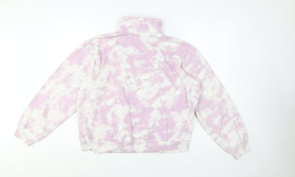 Hollister Women Pink Tie Dye S Quarter Zip Sweatshirt Kangaroo Pocket