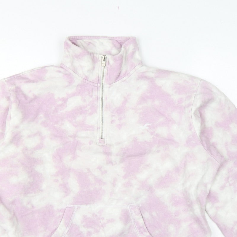 Hollister Women Pink Tie Dye S Quarter Zip Sweatshirt Kangaroo Pocket