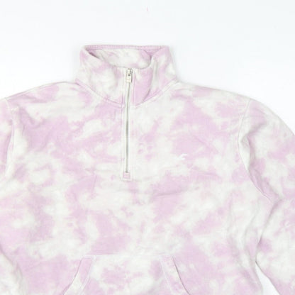 Hollister Women Pink Tie Dye S Quarter Zip Sweatshirt Kangaroo Pocket