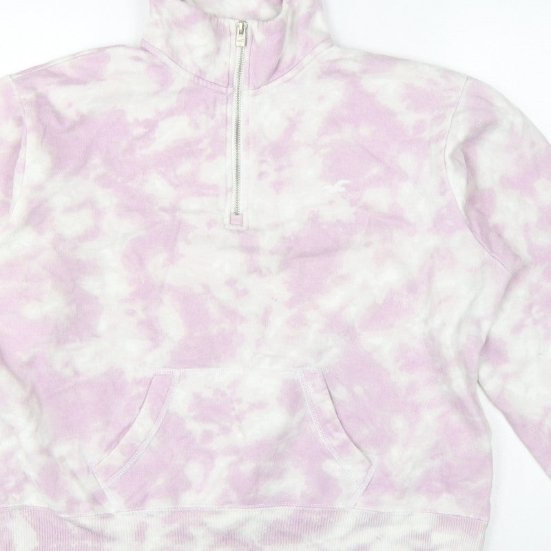 Hollister Women Pink Tie Dye S Quarter Zip Sweatshirt Kangaroo Pocket