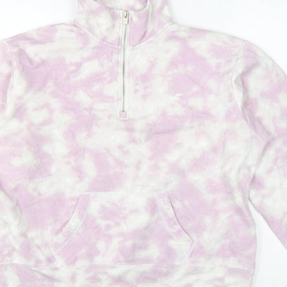 Hollister Women Pink Tie Dye S Quarter Zip Sweatshirt Kangaroo Pocket