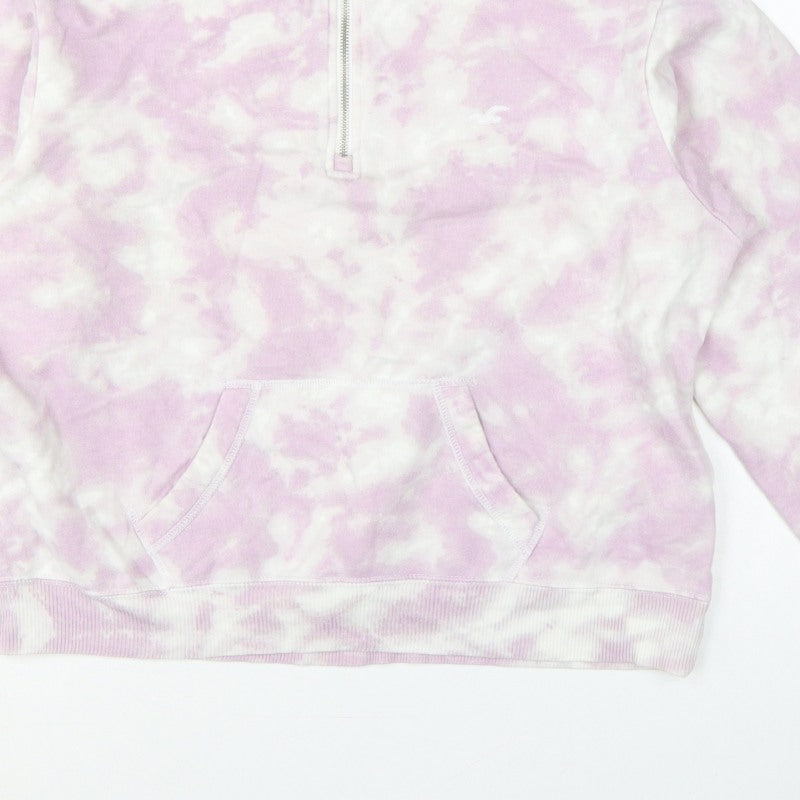 Hollister Women Pink Tie Dye S Quarter Zip Sweatshirt Kangaroo Pocket