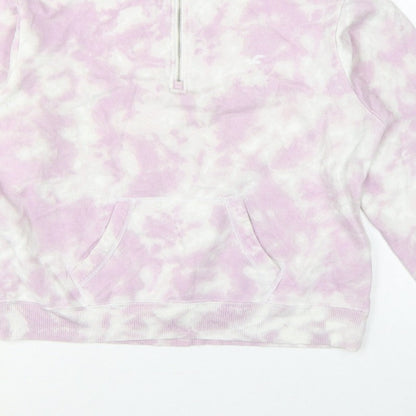 Hollister Women Pink Tie Dye S Quarter Zip Sweatshirt Kangaroo Pocket