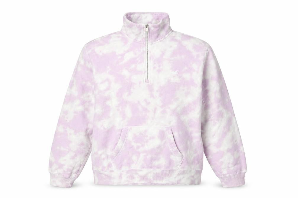 Hollister Women Pink Tie Dye S Quarter Zip Sweatshirt Kangaroo Pocket