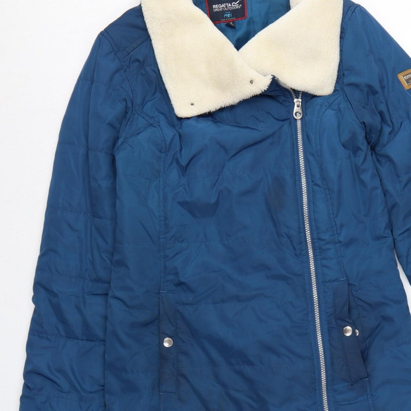 Regatta Women Blue UK 12 Long Quilted Puffer Coat Faux Fur Collar