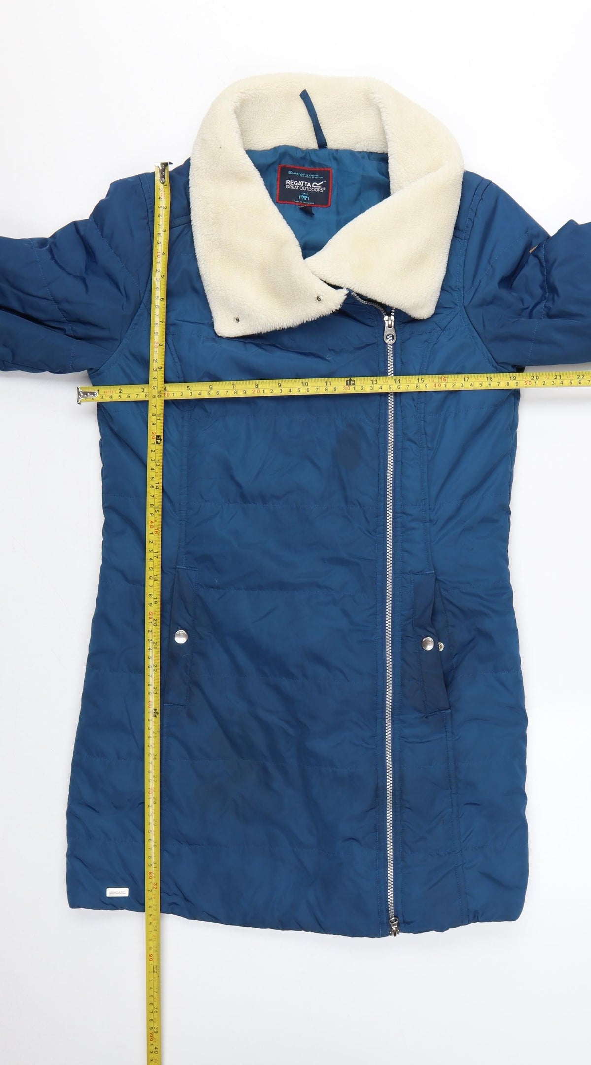 Regatta Women Blue UK 12 Long Quilted Puffer Coat Faux Fur Collar
