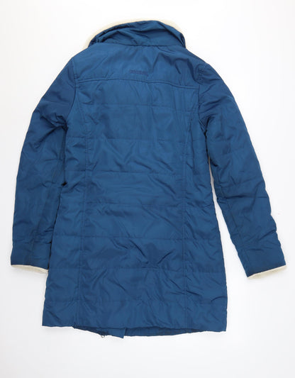 Regatta Women Blue UK 12 Long Quilted Puffer Coat Faux Fur Collar