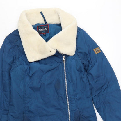 Regatta Women Blue UK 12 Long Quilted Puffer Coat Faux Fur Collar
