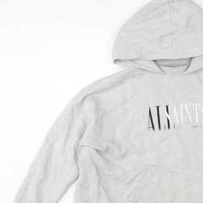 AllSaints Women’s Grey Medium Logo Pullover Hoodie Cotton Blend