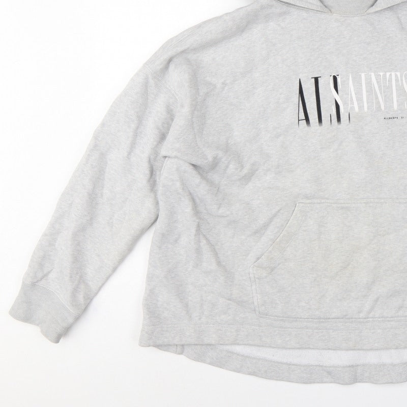 AllSaints Women’s Grey Medium Logo Pullover Hoodie Cotton Blend