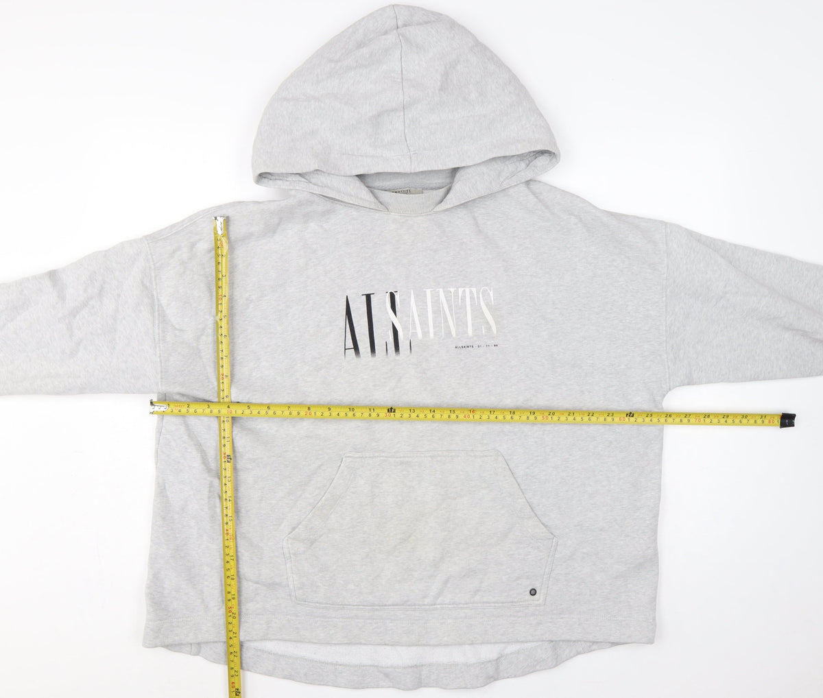 AllSaints Women’s Grey Medium Logo Pullover Hoodie Cotton Blend