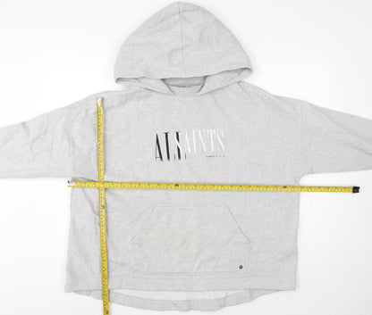 AllSaints Women’s Grey Medium Logo Pullover Hoodie Cotton Blend