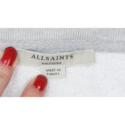 AllSaints Women’s Grey Medium Logo Pullover Hoodie Cotton Blend